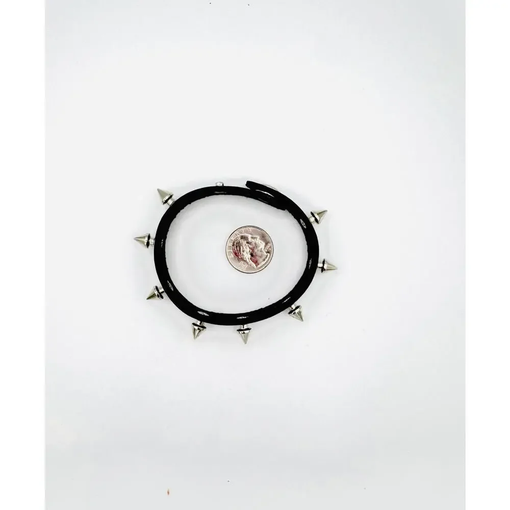 EMO bikers black leather silver tone spikes cuff wrap mens bracelet